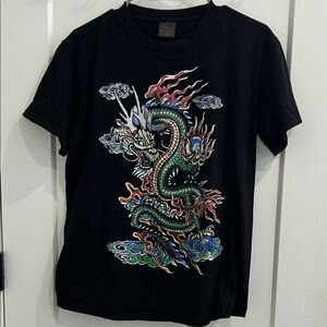 Vintage HUAXIUCUN Black Dragon Graphic Tee Y2K Streetwear Chinese Style |Size L